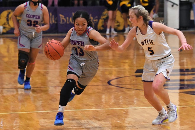 Cooper's Kyla Speights (13) tries to dribble past Wylie's Morgan Travis (5) during last season's game at Bulldog Gym.