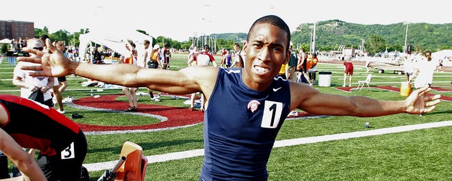 In 2011, Brookfield East's Aaron Thompson celebrated his come-from-behind win of the Division 1 4x400 meter relay at the WIAA state track and field championships at the University of Wisconsin-La Crosse campus.