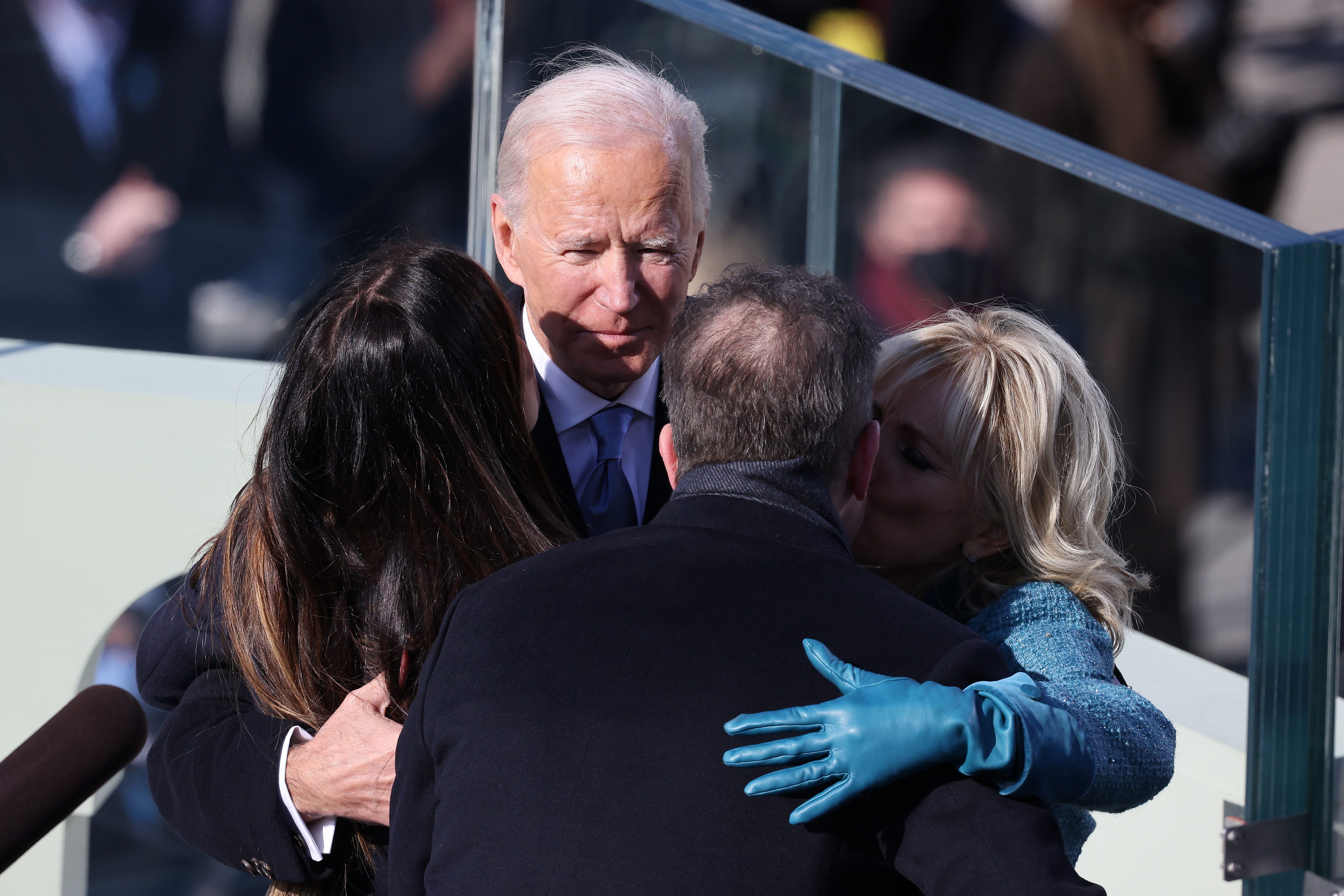President Joe Biden and first lady Jill Biden hug Hunter Biden and daughter Ashley Biden after being sworn in as U.S. president during his inauguration on the West Front of the U.S. Capitol on January 20, 2021 in Washington, DC.  During today's inauguration ceremony Joe Biden becomes the 46th president of the United States.