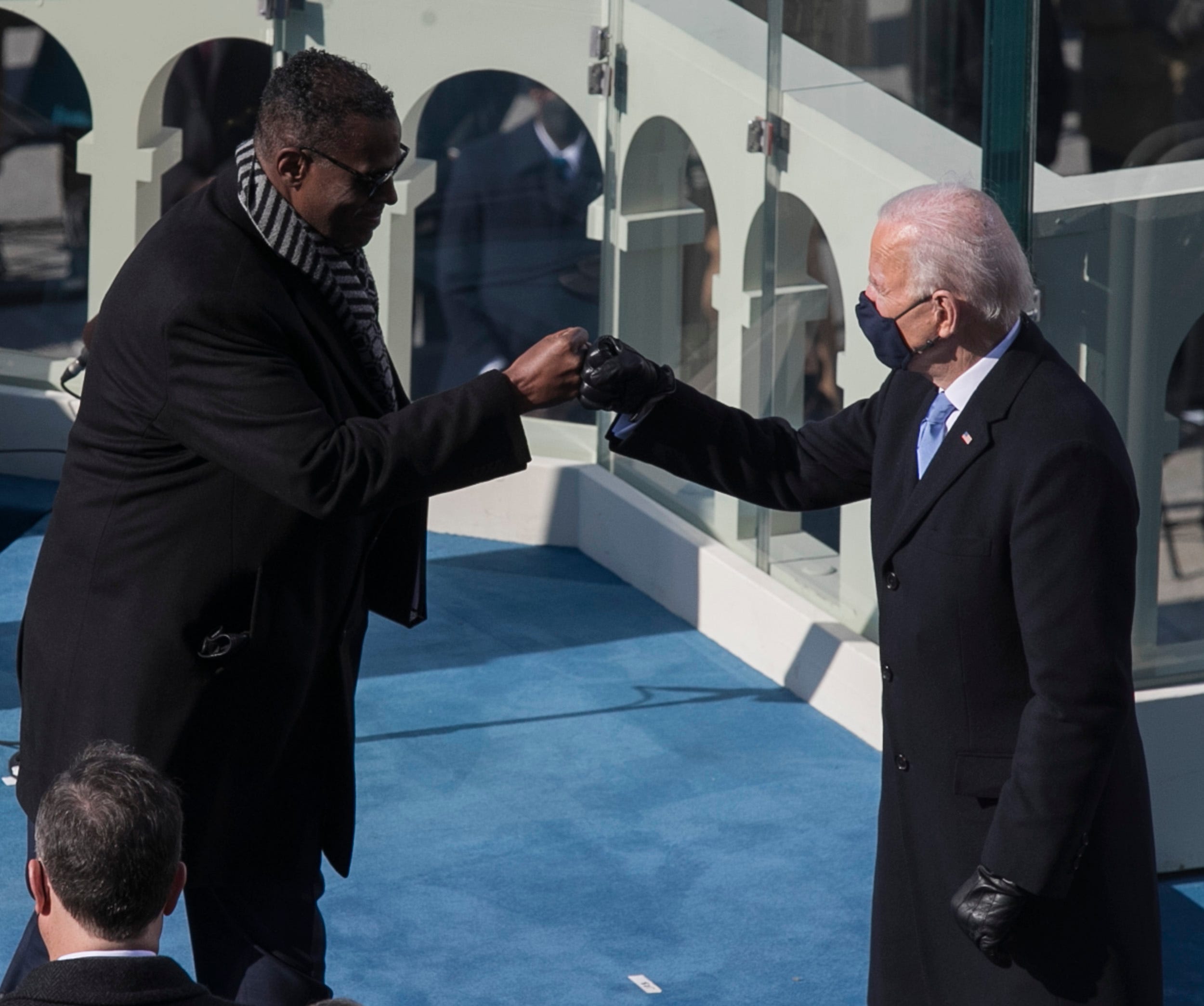 Rev. Silvester Beaman greets President Joe Biden after Beaman delivered the benediction during the 2021 Presidential Inauguration of President Joe Biden and Vice President Kamala Harris at the U.S. Capitol.