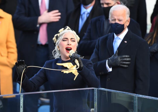 Singer Lady Gaga performs the National Anthem during the 2021 Presidential Inauguration of President Joe Biden and Vice President Kamala Harris at the U.S. Capitol on Jan. 20, 2021.