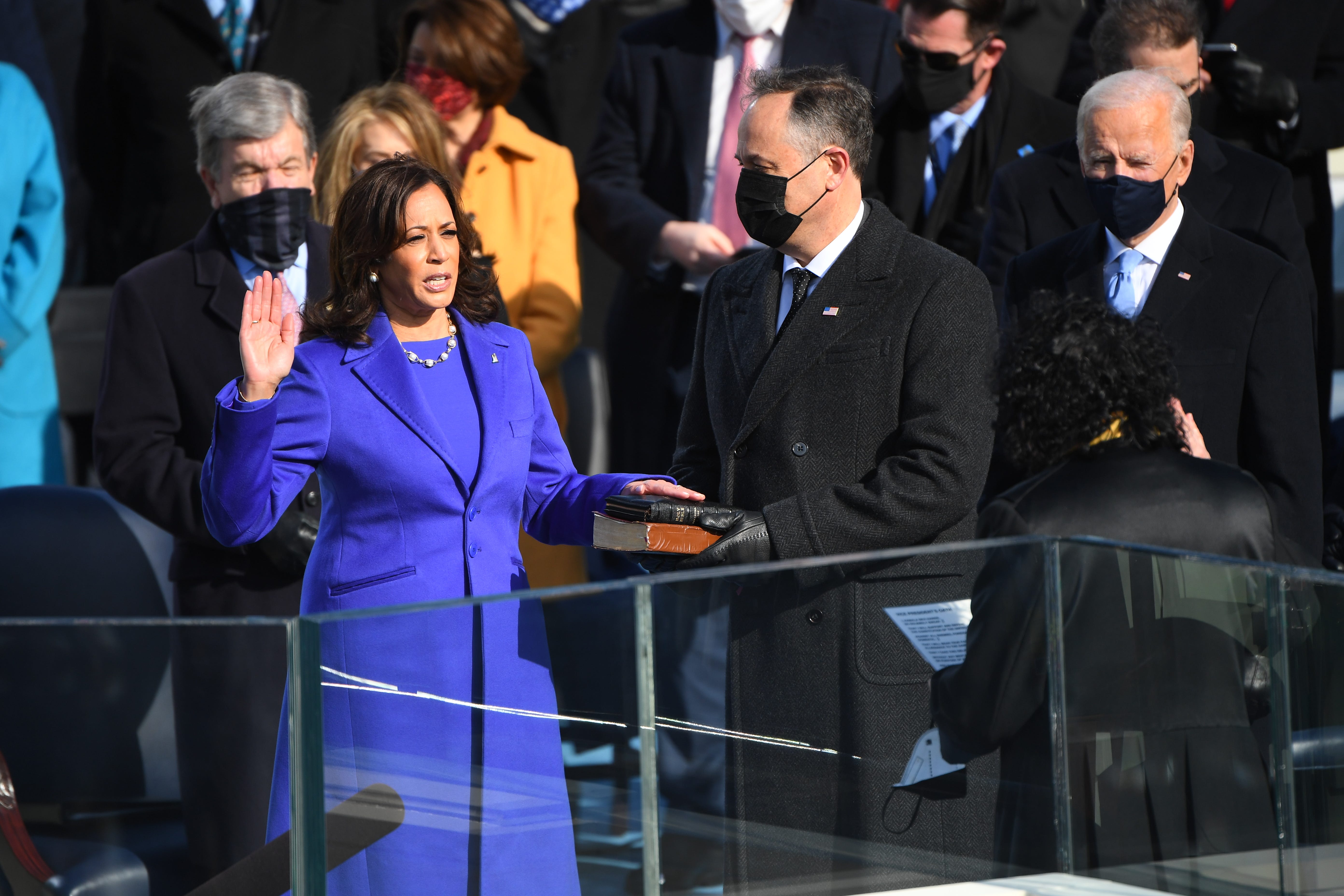 Vice President Kamala Harris is sworn in during the 2021 Presidential Inauguration.