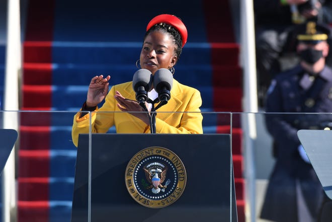 Amanda Gorman, 22, reads her inaugural poem “The Hill We Climb” during the 2021 Presidential Inauguration of President Joe Biden and Vice President Kamala Harris at the U.S. Capitol.
