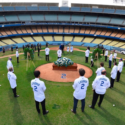 In this photo provided by the Los Angeles Dodgers,