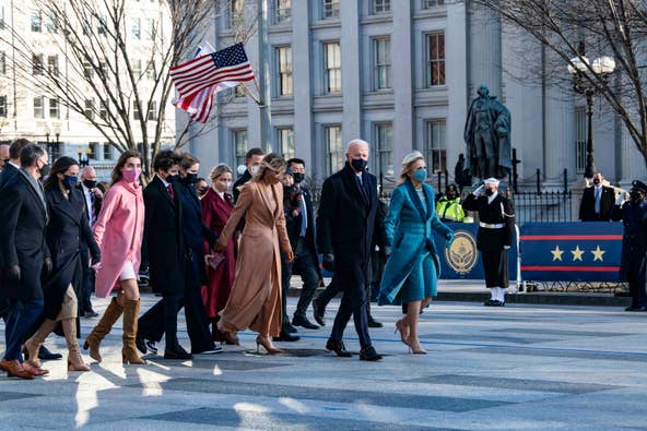 President Joe Biden and wife Jill Biden arrive at the White House after his inauguration on January 20, 2021.