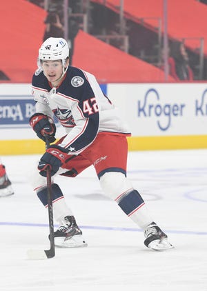 Blue Jackets center Alexandre Texier's passes can take teammates by surprise because of their power.