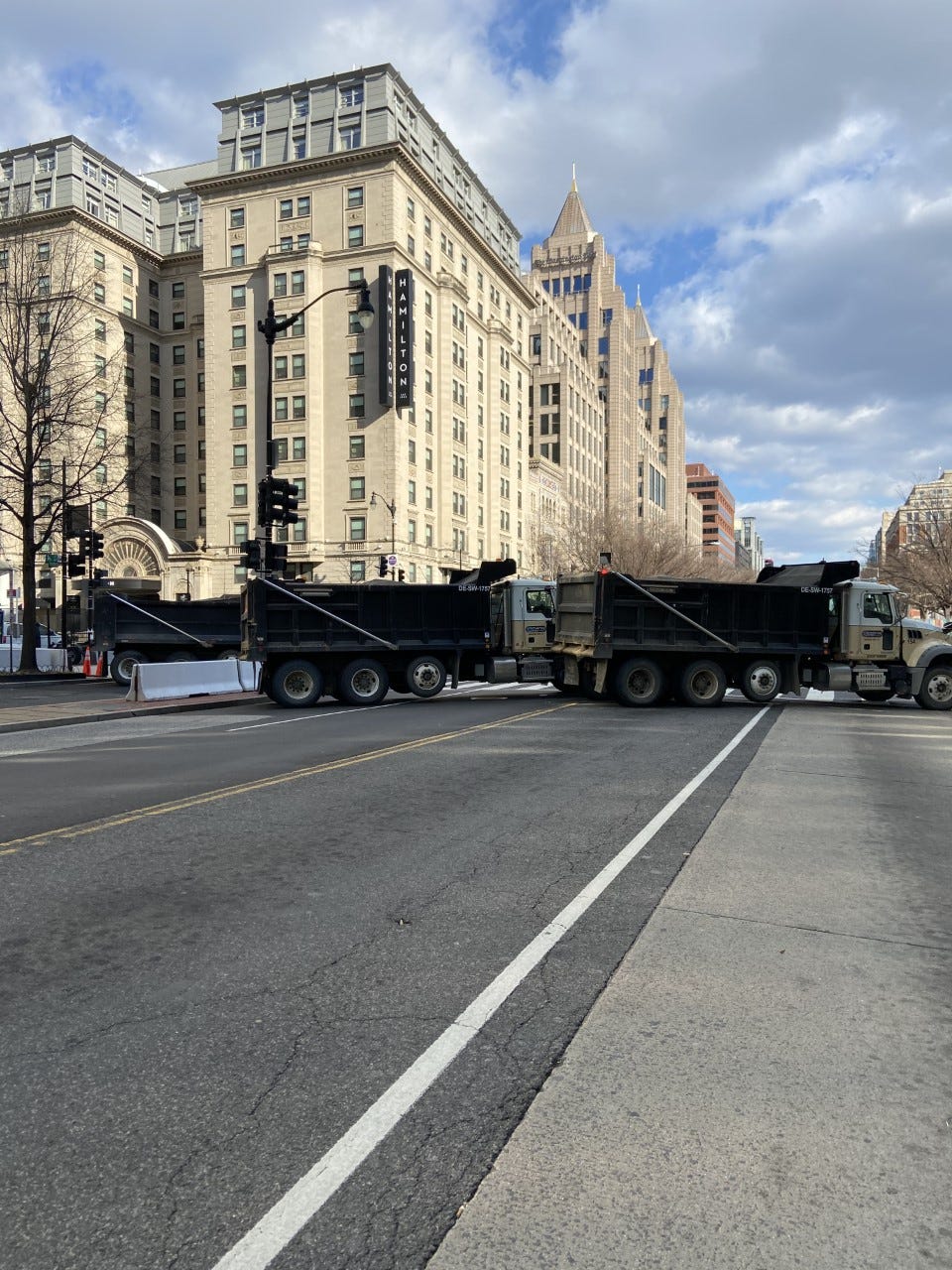 Throughout Inauguration Day, much of downtown Washington, D.C. was eerily quiet. Most of the streets near the White House and Capitol were closed down, often blocked by trucks or humvees.