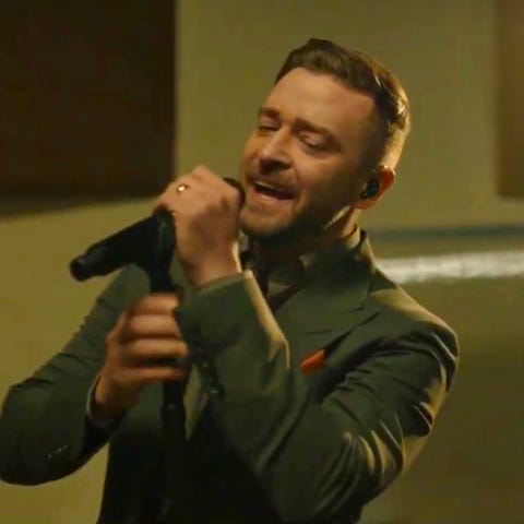 In this image from video, Justin Timberlake perfor