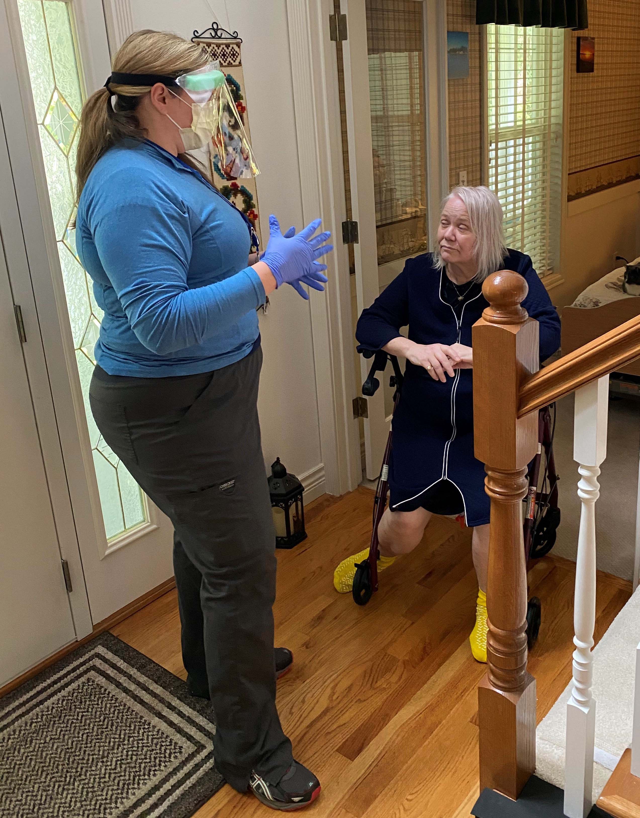 Peggy makes it up the 16 steps to the upper floor of her home in Marysville, Washington.