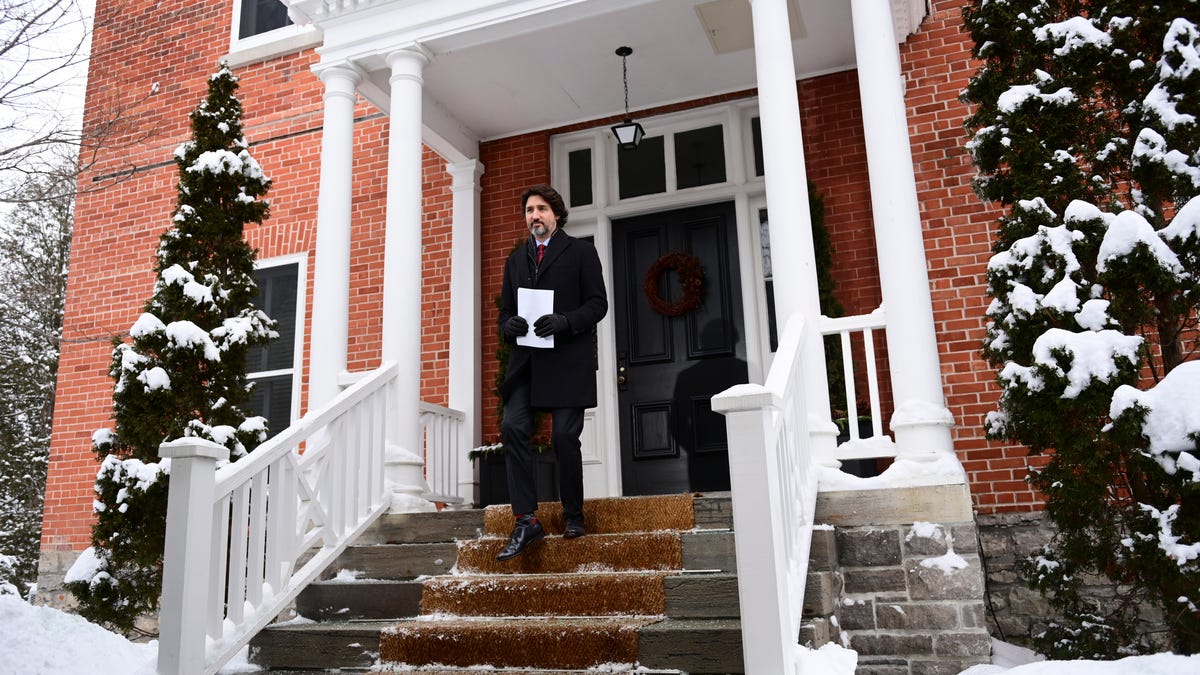 Prime Minister Justin Trudeau holds a press conference at Rideau Cottage in Ottawa on Friday, Jan. 22, 2021.