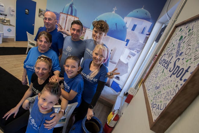 The Greek Spot in Downtown Cape is a recently opened family-run restaurant. Family members include (clockwise from back): Nik Lambropoulos (senior), Paul Chalkias, Nik Lambropoulos, 15, Chrisanthia Lambopoulos, Gloriana Chalkias,10, Niko Chalkias, 6, Tina Chalkias and Irini Lambropoulos.