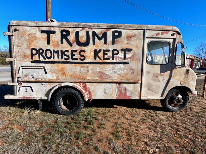 Trump supporter's truck alongside U.S. 290 near Fredericksburg