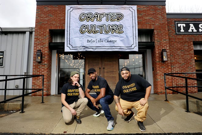 Crafted Culture in Gahanna was the first Black-owned brewery in the Columbus regoin when it opened in early 2021. The ownership group in front of the company's original taproom on Morrison Road in Gahanna: Zac Baaske, from left, Anthony 'Sizzle' Perry Jr. and Peyton.