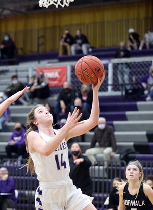 Indianola's Lauren Blake, showing during a January 2021 game, scored 23 points and grabbed 13 rebounds in a victory over Norwalk.