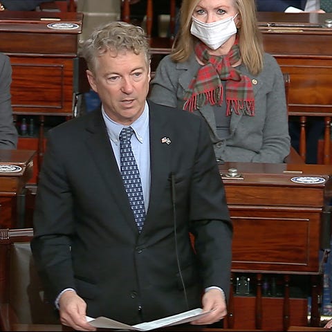 In this image from video, Sen. Rand Paul, R-Ky., m