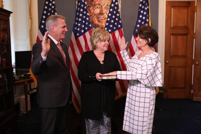 Congresswoman Yvette Herrell (R-N.M.) is sworn into the U.S. House of Representatives as a New Mexico representative for the 2nd congressional district on Jan. 4, 2021.