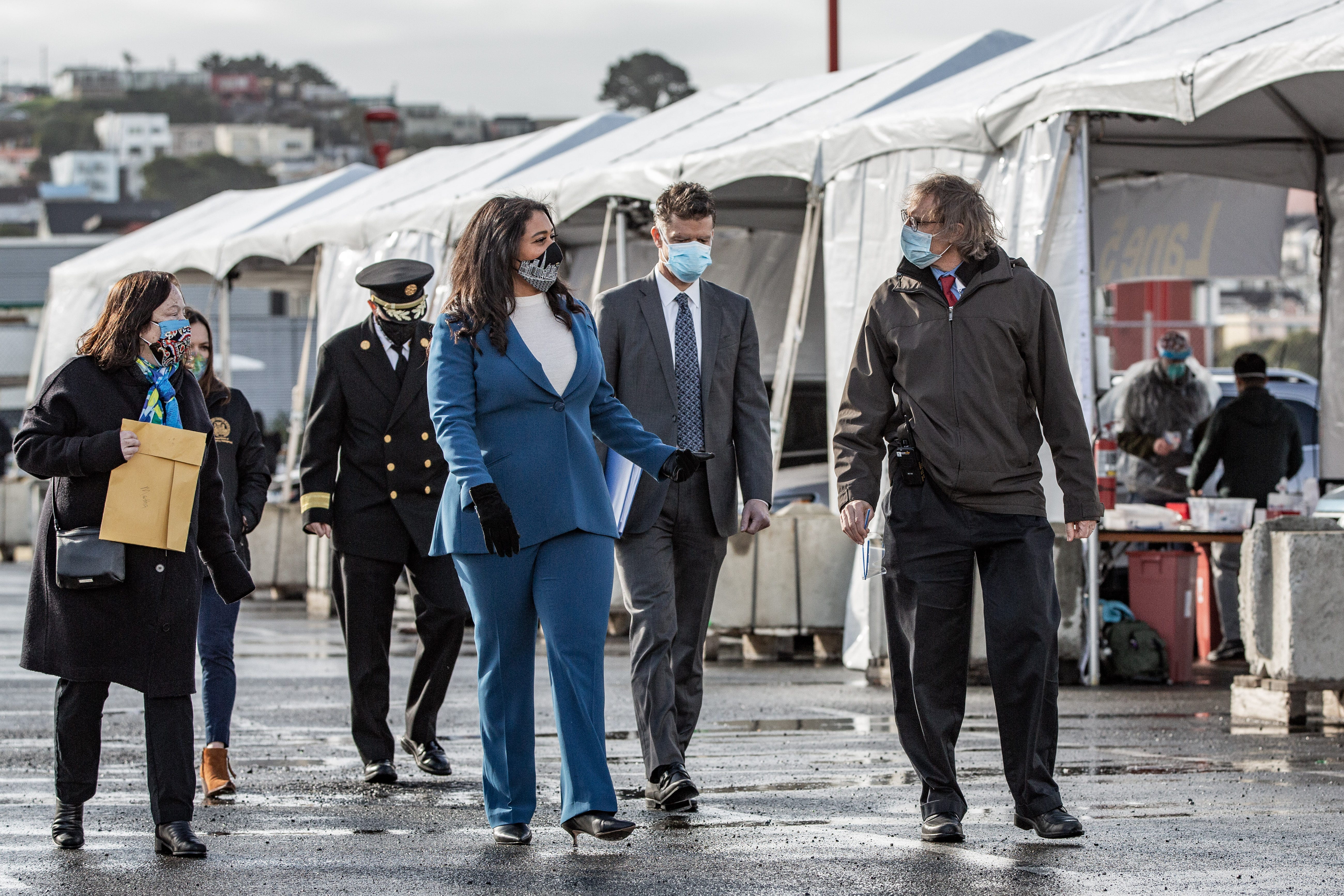 Mayor London Breed visits a mass vaccination site at City College of San Francisco on Jan. 22.