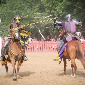 Knights in shining armor joust at Scarborough Renaissance Festival during Memorial Day weekend in 2019. The festival reopens for its 41st season on April 9.