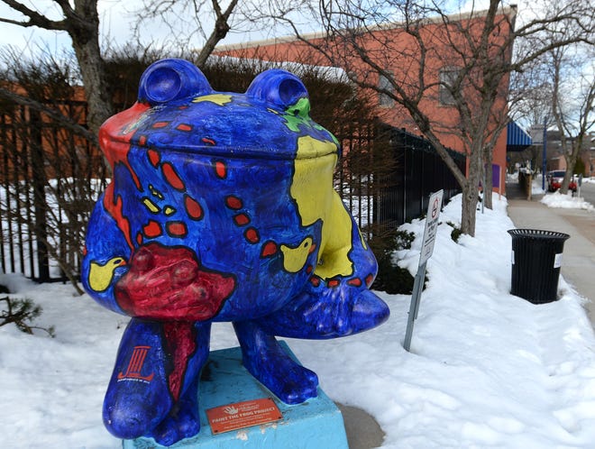 A frog sculpture, shown Thursday outside Erie's Experience Children's Museum, was part of a community art project called LeapFrog in 2004. The frog was painted by children at the museum and was sponsored by the Junior League of Erie.