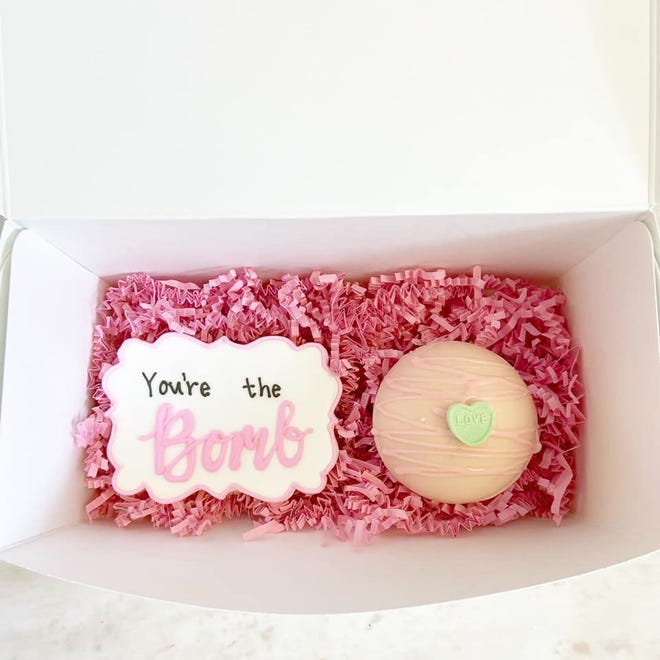 Wilmington's Pink Baking Co. has a "You're the Bomb" cocoa bomb and sugar cookie set for Valentine's Day.