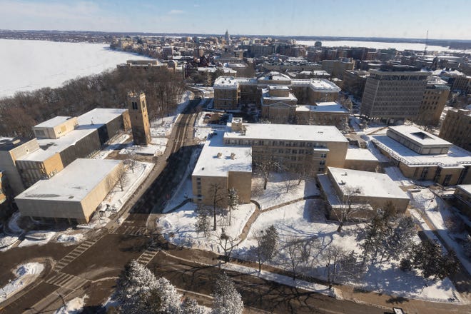The Capitol is seen from Van Hise Hall in January 2021. Van Hise Hall is the headquarters for the UW System administration. The System board is facing criticism due to a decision not to hold public interviews of the two finalists for the UW System President job.