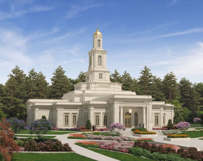 An artist's rendering of the Tallahassee Florida Temple, to be located at 2440 Papillion Way, and bounded by Thomasville Road on the west.