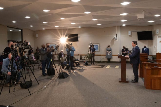 Gov. Ron DeSantis reveals his fiscal year 2021-2022 budget proposal in a press conference at the Capitol Thursday, Jan. 28, 2021.