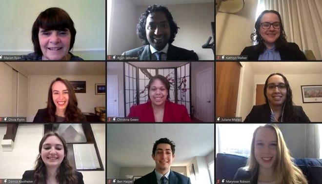 From top left to right: District Attorney Marian Ryan; Arjun Jaikumar, Cambridge; Kathryn Walker, Boston; Olivia Flynn, Lexington; Christina Green, Watertown; Juliana Mieles, Allston; Danica Apotheker, Newton; Benjamin Haspel, Wayland; and Maryrose Robson, Somerville. Nicole Nagin from Boston, also joined the office.