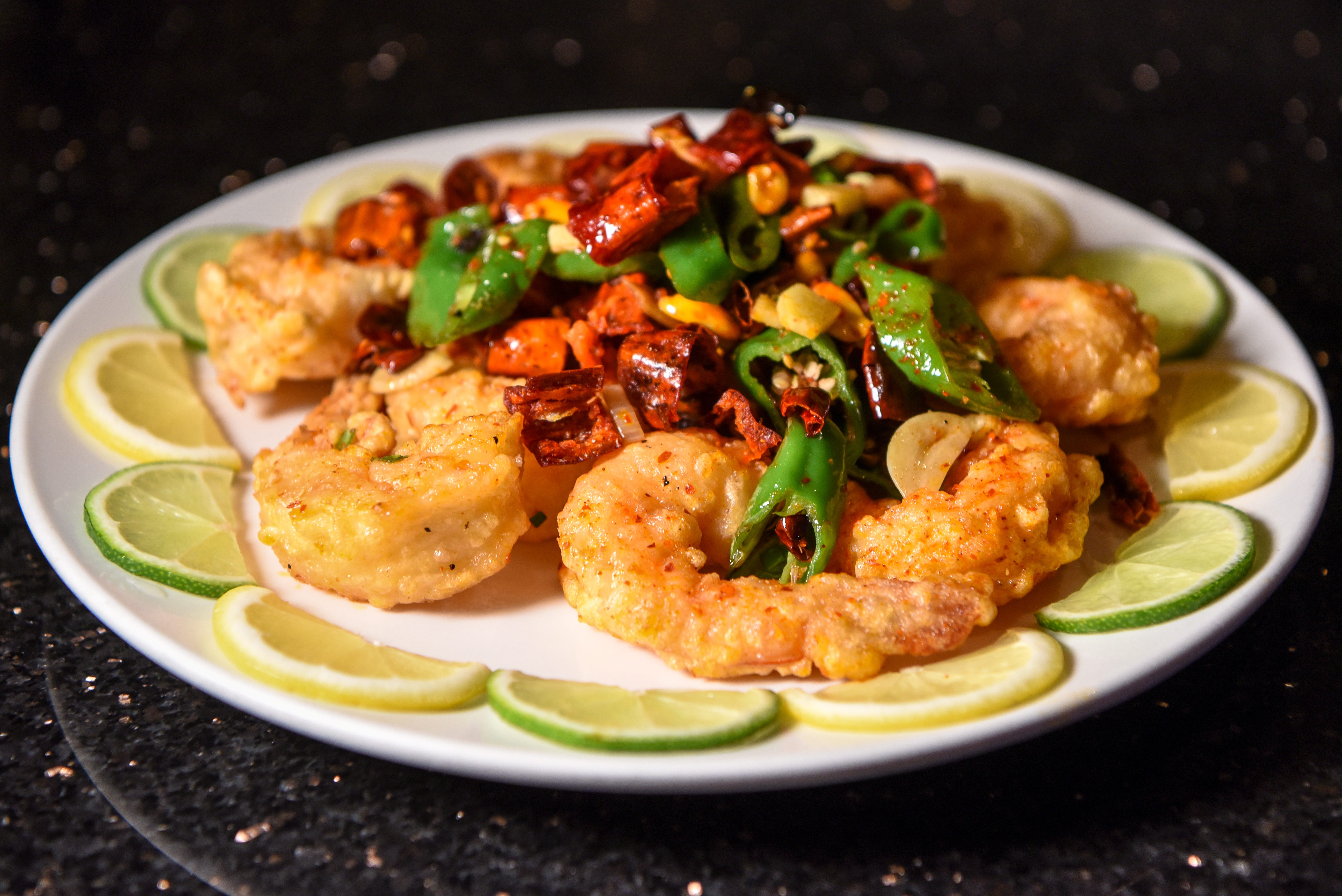 Chili pepper shrimp for Chinese New Year at Hunan Taste in Denville  on Friday January 29, 2021.