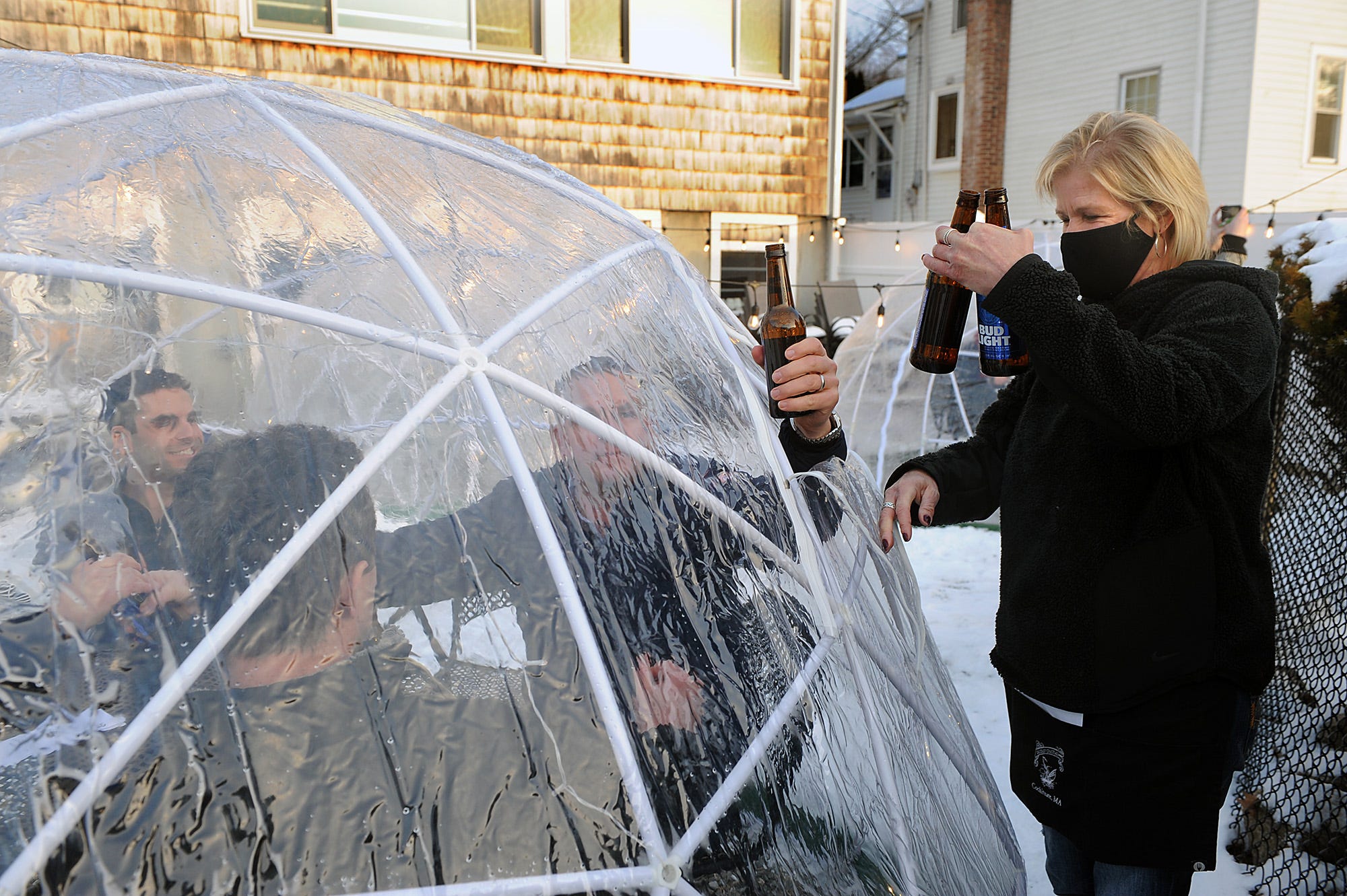 Outdoor Dining Wayland Restaurant Dudley Chateau Debuts Igloos