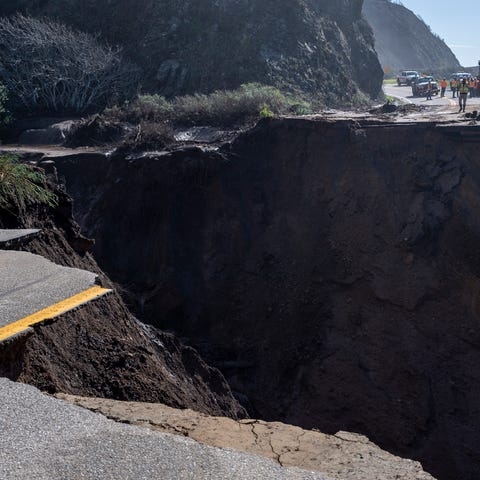 A gaping hole in the middle of U.S. Highway 1 can 
