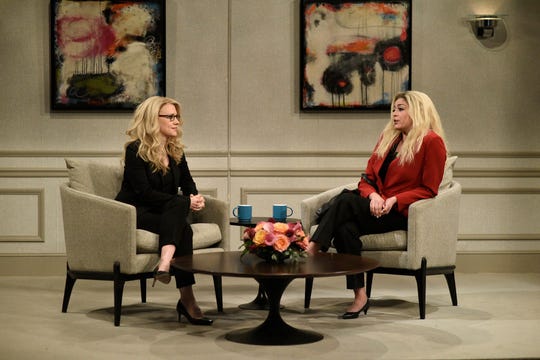 Cecily Strong, right, previously played U.S. Rep. Marjorie Taylor Greene on "SNL" in a sketch with Kate McKinnon on Jan. 30.