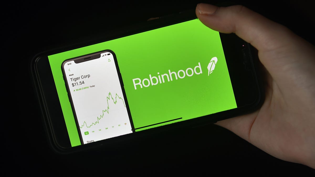 Robinhood trading app on a mobile phone on Jan. 28, 2021, in Arlington, Virginia.
