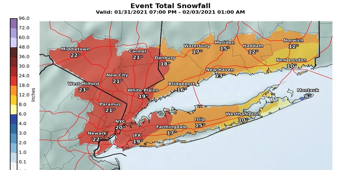 Ny Weather Forecast Snow Totals Could Reach 18 24 Inches In Storm Long Island Snowfall Map March 13 2022
