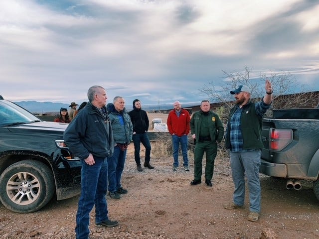 Montana Representative Matt Rosendale speaks with a contractor near the Arizona/Mexico border