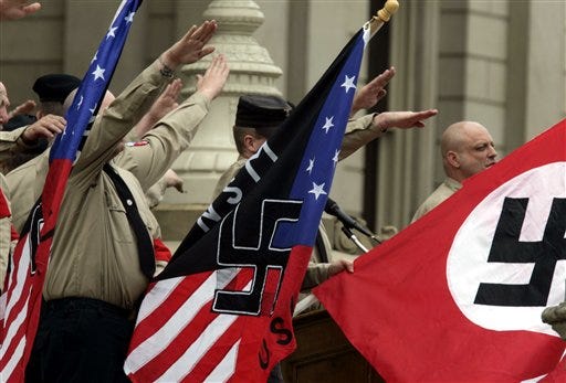 Members of the National Socialist Movement rally at the state Capitol in Lansing on April 22, 2006.