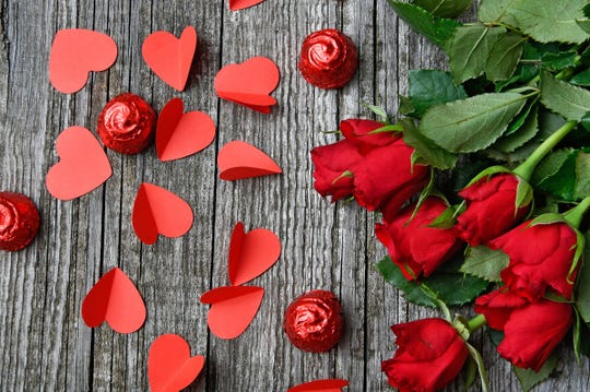 Flowers and sweets for Valentine's Day.