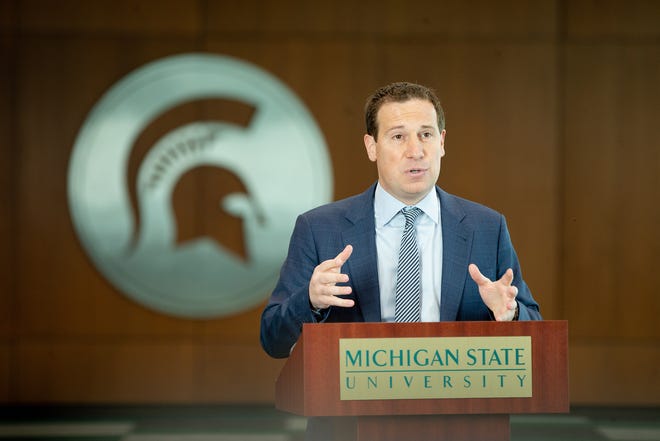 United Shores Wholesale CEO Mat Ishbia during the news conference to announce Ishbia's $32 million donation to the university on Friday, Feb. 5, 2021, in East Lansing.