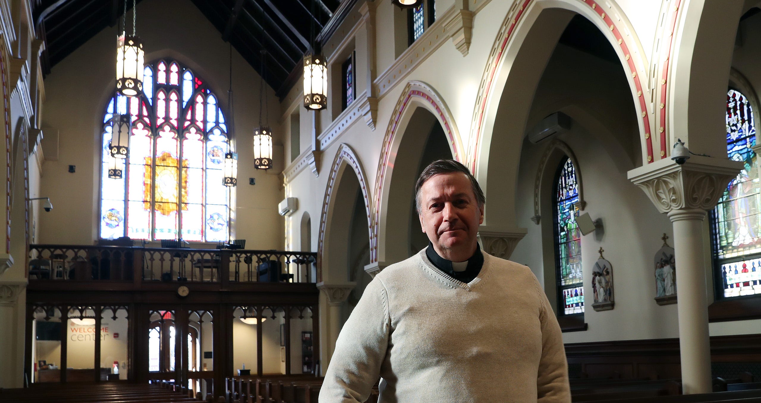 As we all look forward to the day when the pandemic is behind us, spiritual leaders like the Rev. Richard Gill, pastor of Saint Lawrence O'Toole church in Brewster, ponder what that might look like. Gill is shown here inside the church in Brewster.