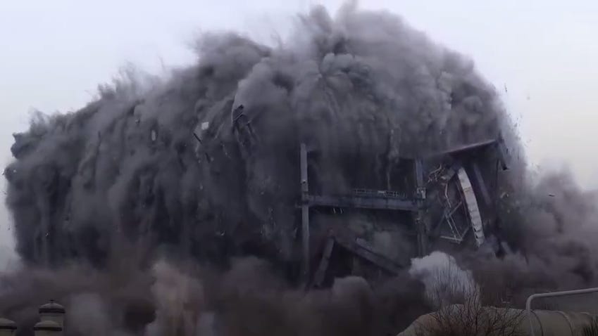 Coal power station demolished with controlled explosion in Scotland