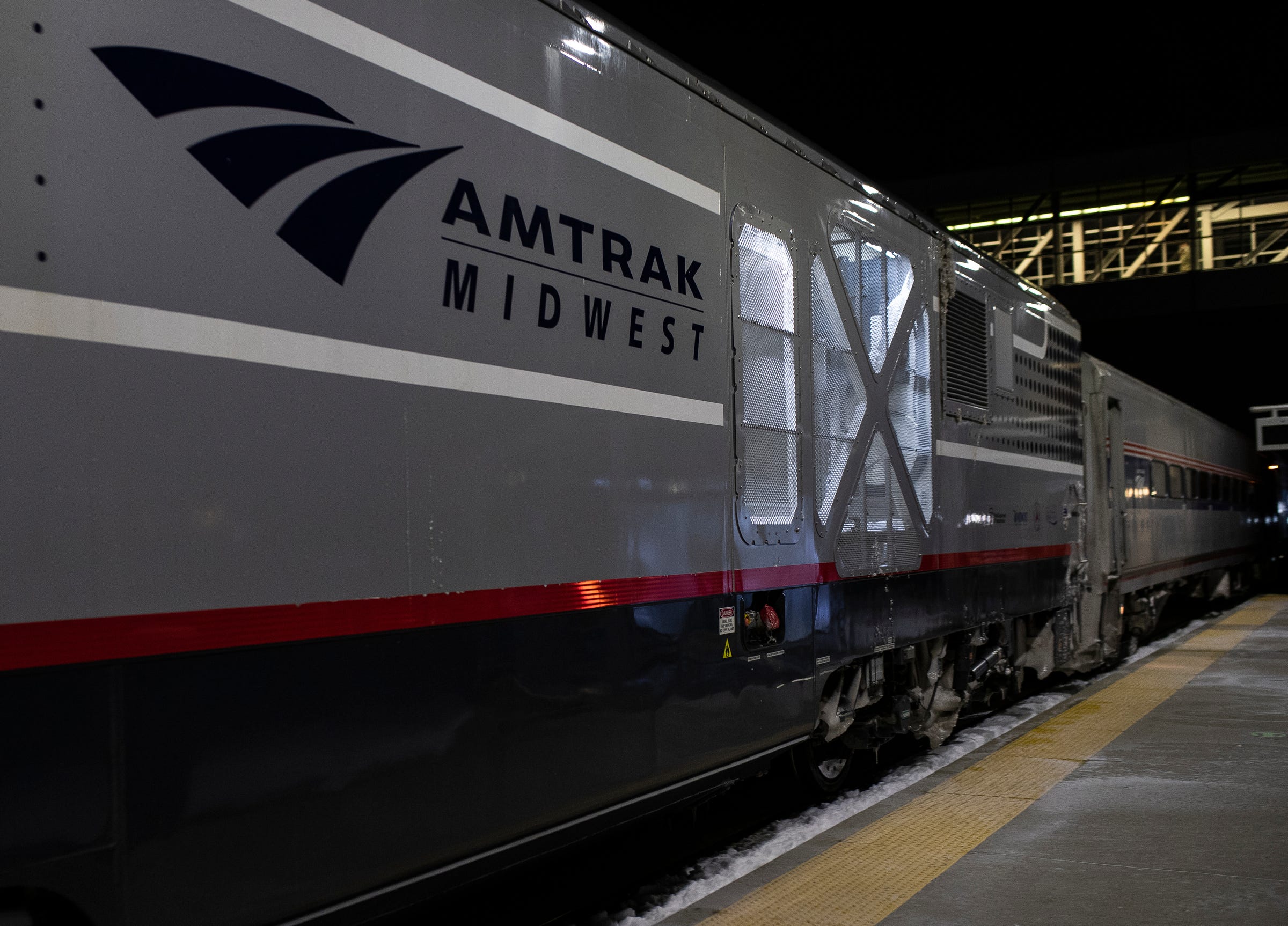 An Amtrak train arrives at the Troy Transit Center in Troy on Feb. 5, 2021.