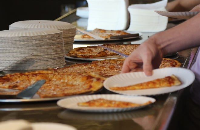 Pizza's are displayed at the bar as they are about to be delivered to the judges who are members of the Jersey Pizza Joints Facebook group, who are hosting the Best Pizza Chef on February 6, 2021 at Redd's in New Brunswick, New Jersey.