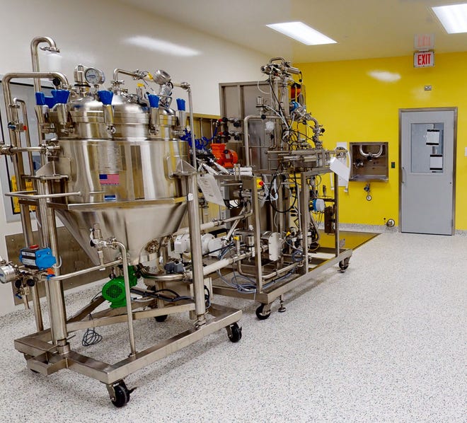 The mRNA suite at Pfizer's Andover, Massachusetts, facility. This is where the mRNA is manufactured using the DNA template from its plant in Chesterfield, Missouri.