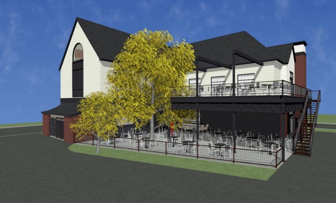 A Brookwater Group rendering of the new cheel restaurant shows two levels of outdoor patios.