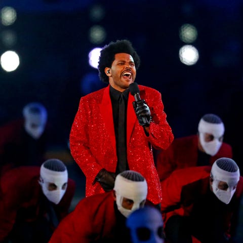 The Weeknd performs during halftime of Super Bowl 
