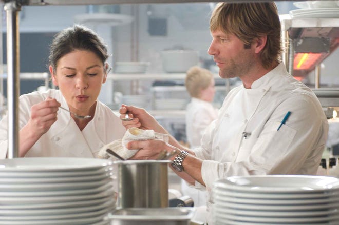 Catherine Zeta-Jones stars as Kate and Aaron Eckhart stars as Nick in the romantic drama “No Reservations.”  [Castle Rock Entertainment/Village Roadshow Pictures]