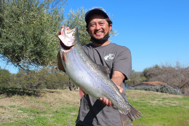 Thao Vang of Sacramento won first place in the NTAC event at Lake Amador on Saturday with this gorgeous 8.72-pound trout caught on a Rapala.