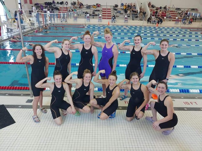 A picture of the Jay County girls swimming and diving team. On Saturday, Feb. 6, the Patriots won their fourth straight sectional title.