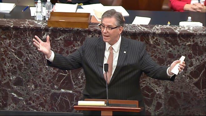 Bruce Castor, an attorney for former President Donald Trump, speaks during the second impeachment trial of Trump in the Senate at the U.S. Capitol in Washington on Feb. 9, 2021.