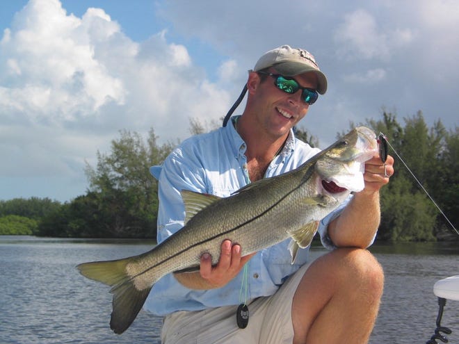 Snook fishing in the St. Lucie River, along the beaches just outside the St. Lucie Inlet and inside the Lake Worth Inlet at night has been excellent the past few days. Yo-Zuri Crystal Minnows, Vudu lures and big swimbaits are all working. Get out in the next few days and maybe catch a beauty like this one that fishing guide Ed Zyak caught a few years back.